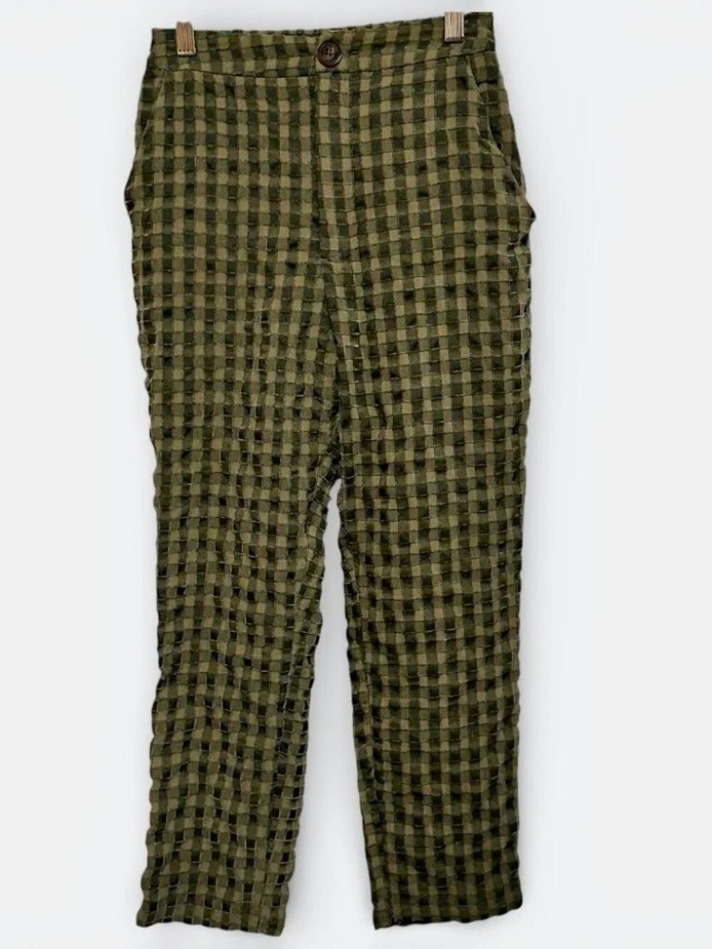 Willow & Root Green Checkered Plaid Straight Leg Pants XS  Dark Academia Grunge